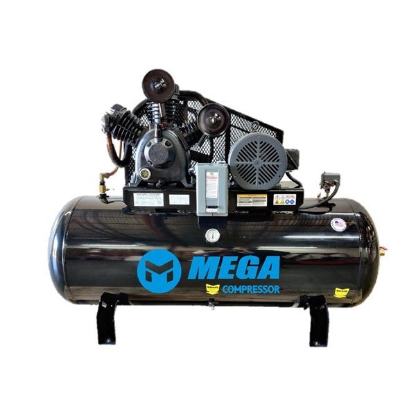 Mega Compressor Mega Power Compressor, 10HP, 120 gal Horizontal, 3PH 460V, TEFC Motor MP-10120H3-U460